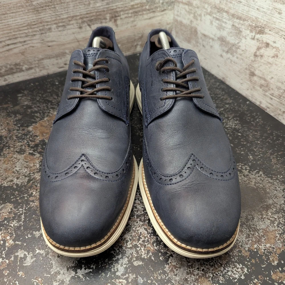 Mens Cole Haan Original Grand Wingtip Oxford Shoes Sz 11.5 Navy Blue C30563 - Picture 3 of 9